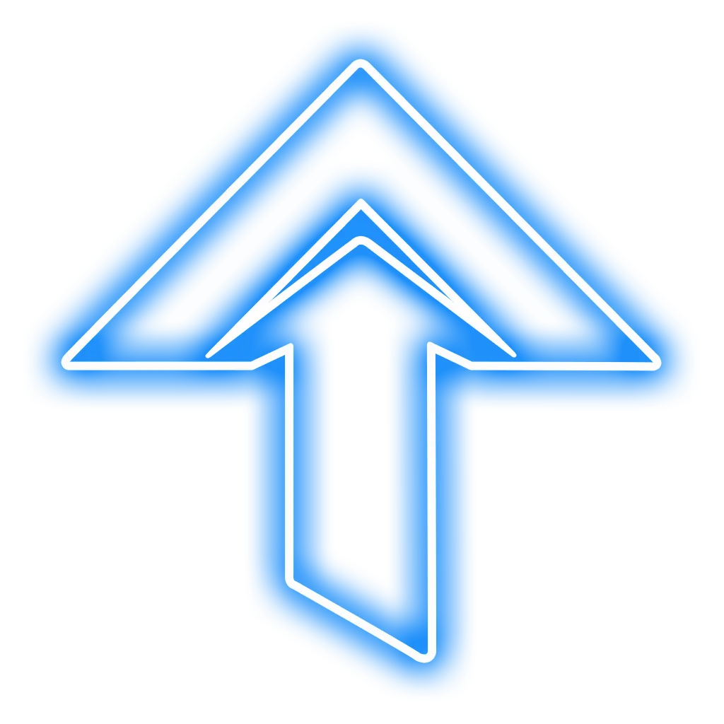 Blue glowing up arrow icon representing Upshift